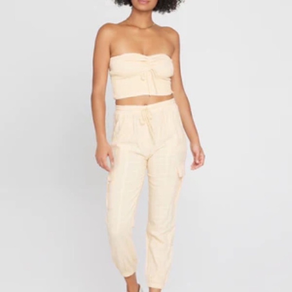 L*Space Women’s Weekender Pants Yellow Cream Size XL Cargo Joggers